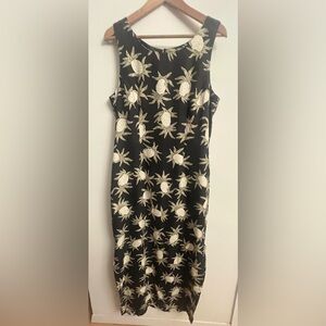 Vintage 90s Silk Hawaiian Maxi Dress LARGE Navy Pineapples